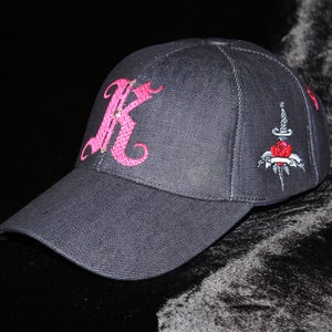 Denim Monogrammed Baseball Cap Glam Rock Rebel Chic Men Hat