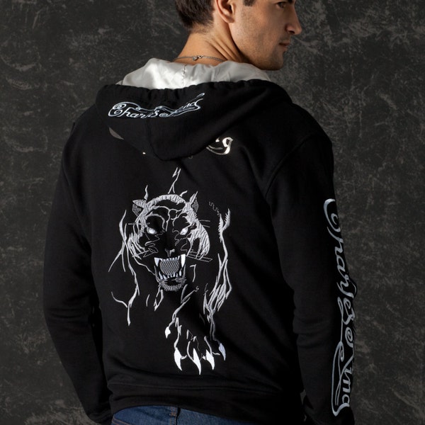 Hommes Hoodie Black Panther Glam Rock Vêtements Sport Chic Satin Cotton Fashion Men Urban Wear