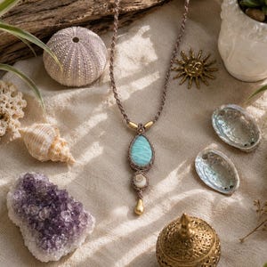 Collier bohème en Amazonite & Œil de Sainte-Lucie