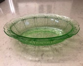 Jeannette Oval Serving Bowl in Cherry Blossom Pattern - green depression glass