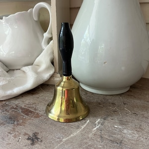 Vintage Brass Hand Bell Black wood handle