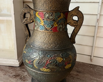 Vintage Large Japanese Style Dragon on a Terracotta Vase / Water