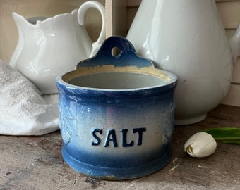 Salt Box stoneware salt crock blue