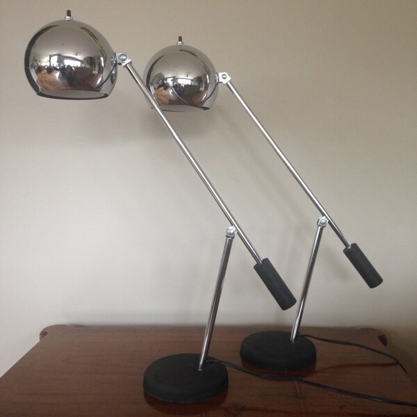 SALE! Tensor Orb Desk or Table Lamps SET  Set of 2 Chrome Eyeball Adjustable Table Lamps / Mid Century Modern / MCM / Desk Lamps