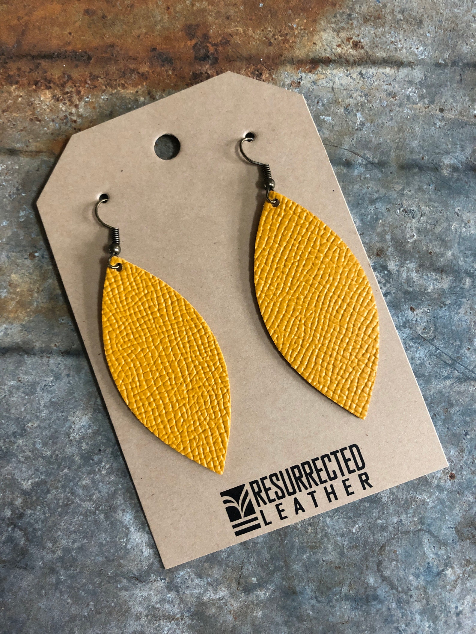 Textured Mustard Leather Earrings Etsy