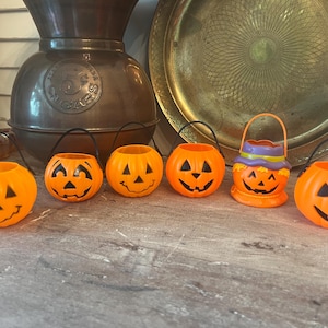 Vintage Miniature Halloween Buckets Jack o Lantern blow molds - set of 6