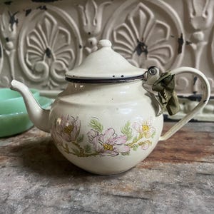 French Toile Enamelware teapot