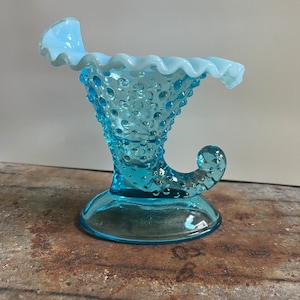 Fenton opalescent blue cornucopia