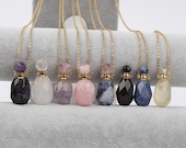 Classic Perfume Bottle Pendant,Faceted Gemstones Lapis,Amethyst,Fluorite Perfume Charms Gold Stainless Steel Chain Healing Crystal Necklace
