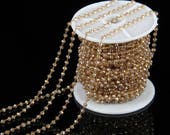 Wire Wrapped Rosary Chain,Champange Beaded Chain,Rosary Chain, Chain by The Foot, Brass Bronze Plated, Tiny 2x3mm Gemstones