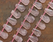 Faceted Rose Quartz Graduated Slab Beads Charms DIY Bracelet strand,Raw Crystal Natural Stones Top Drilled Slice Loose Beads Necklace Bulk