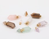Double Hexagon Point Perfume Bottle Charms Pendant Jewelry,Rose Quartz,Amethyst,Green Fluorite,Smoky Quartz,Picture Jasper,White Crystals