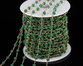 10feet Green Lava Chains Making Necklace,5mm Round Lava Rosary Chain Wire Wrapped Plated Bronze Links Chains Crafts Braclet