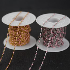 10feet 2mm Pink Enamel Beads Wire Wrapped Stainless Steel Connectors Tiny Enamel Rosary Chains Beading Bracelet Wholesale Findings image 1
