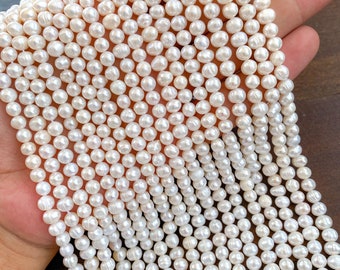 5-6mm White Freshwater Fine Pearl,Genuine Potato Round Pearl Beads,Loose Beaded Craft Supplies,Real Natural Pearls