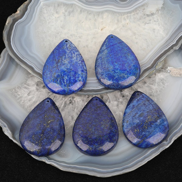 3-10pcs Blue Lapis Drilled hole 2.0mm Drop Pendants for Jewelry Making,Natural Lapis Lazuli Gemstones Slice Cabochons Charms DIY Necklace