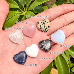 31 Choice 20mm Mini Heart Crystal,Small Puffy Heart Gemstone,Quartz Crystal Heart Beads,Crystal Gift,Healing Stone,Pocket Stone image 4