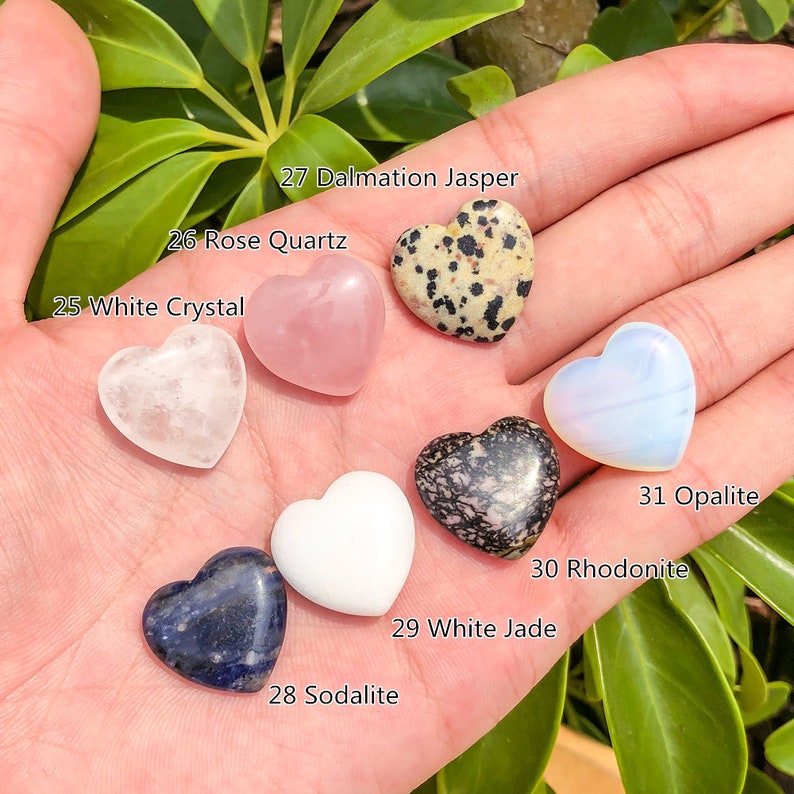 31 Choice 20mm Mini Heart Crystal,Small Puffy Heart Gemstone,Quartz Crystal Heart Beads,Crystal Gift,Healing Stone,Pocket Stone image 4