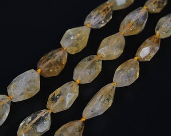 Natural Citrine Center Drilled Faceted Nugget Loose Beads Pendants strand,Polished Yellow Quartz Crystals Stone Cut Amorphous Shape Necklace