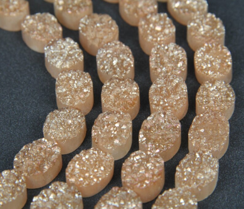13x18mm/&11pcs Champagne Titanium Druzy Agate Flat Oval Beads Cabochons Bulk,Raw Drusy Quartz Geode Drilled Pendants Strand Necklace Supplies