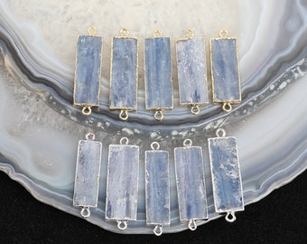 3-10pcs Rectangle Apatite Connectors for Jewelry Making,Blue Apatite Raw Gemstones Slab Links Charms DIY Bracelets