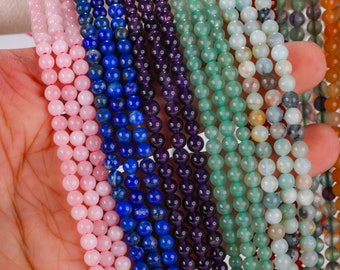 Natural Gemstone Round Beads,4mm Smooth Round Beads,Amethyst/Rose Quartz/Crystal/Jade More Choose Round Beads, DIY Bracelet/Necklace Making