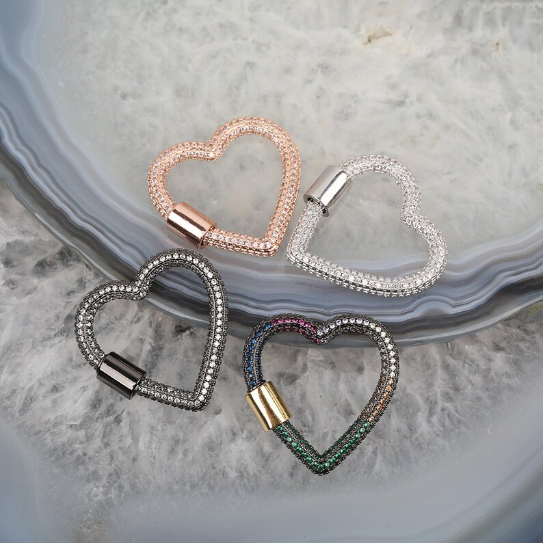 1-5pcs Micro Pave CZ Clasp for Jewelry Crafts,Heart Zircon Beads Screw Clasps Findings,Carabiner Screw Lock,Component Clasps