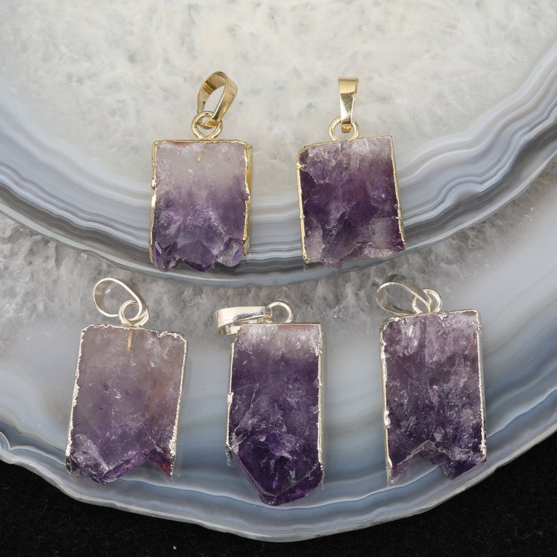3-10pcs Raw Amethyst Druzy Rectangle Slice Pendants DIY | Etsy