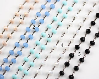 5x8mm Bezel Glass Chains Findings,10FEET sale Faceted Rondelle Glass Beads Wire Wrapped Plated Gunmetal Copper Links Rosary Chain Supplies