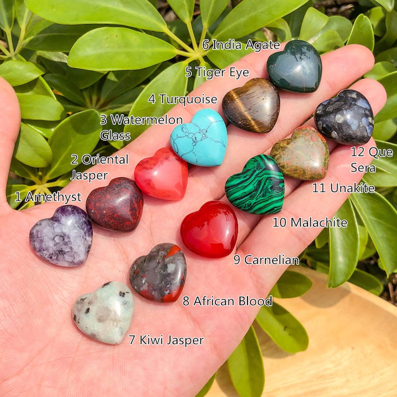 31 Choice 20mm Mini Heart Crystal,Small Puffy Heart Gemstone,Quartz Crystal Heart Beads,Crystal Gift,Healing Stone,Pocket Stone image 2