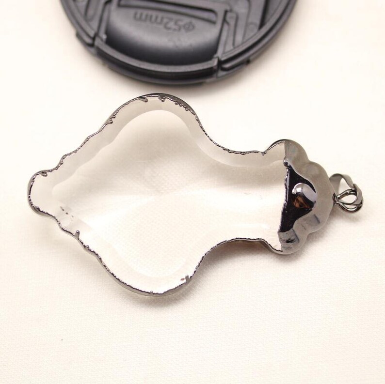 5pcs 40x62mm Bezel Glass Flower Vase Shaped Fashion Pendants,Faceted Clear Glass Plated Black Gunmetal Edged Glass Pendentifs Craft Necklace
