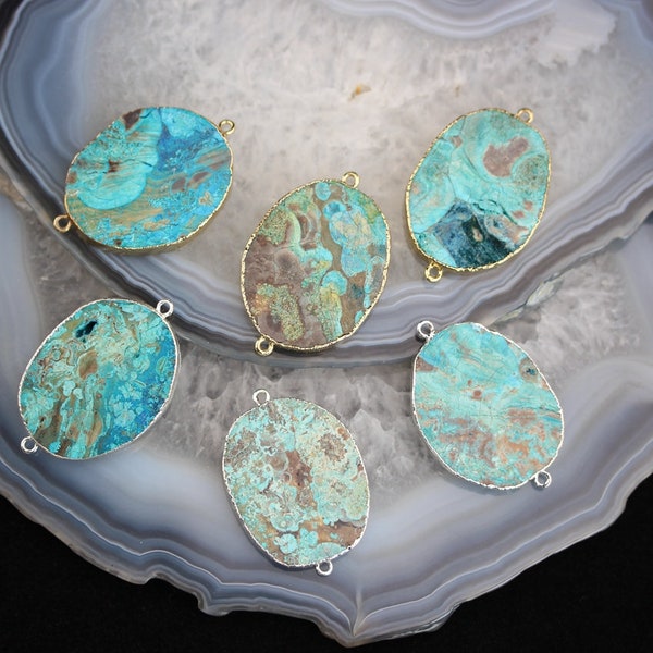 3-10pcs Large Blue Ocean Jasper Slab Connectors Handmade Bracelet,Raw Jasper Gemstones Slice Beads Links for Necklace Jewelry Making Bulk