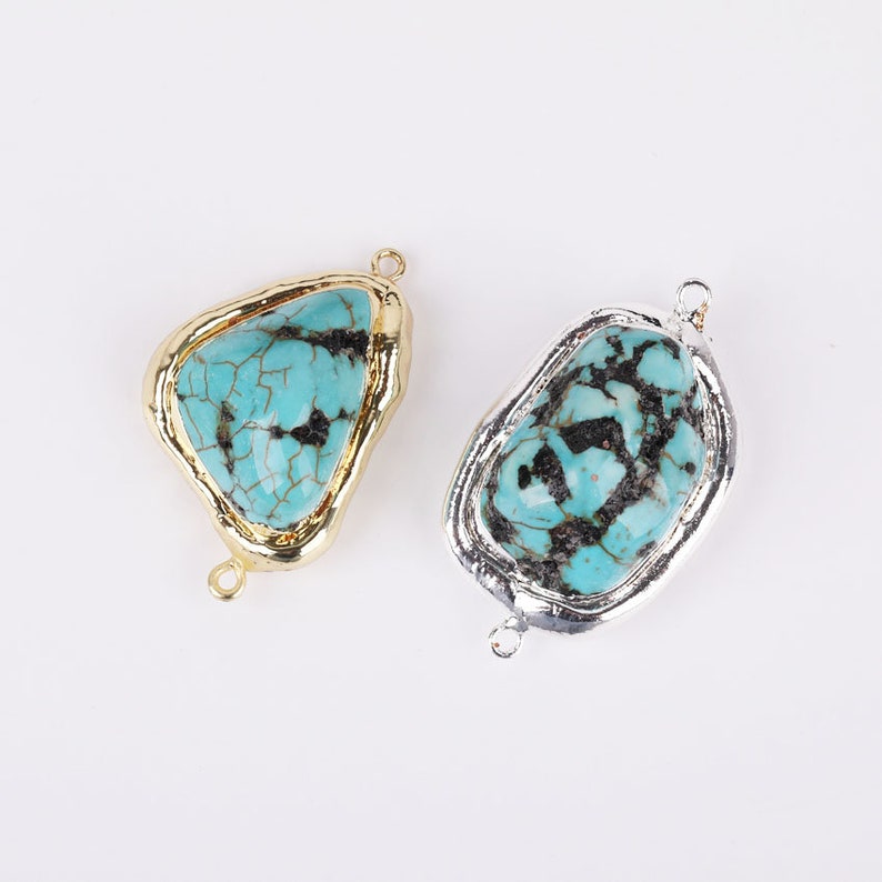 5pcs Wholesale Turquoise Slab Beads Connectors Making Bracelet Findings,Rock Turquoise Howlite Wire Silver Gold Copper Links Stones Charms