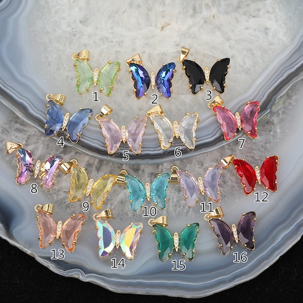 1-10pcs Summer Clear Color Zircon Butterfly Pendants Wholesale,Gold Plated Butterfly Charms Beaded Necklace DIY Earrings Findings