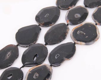 Natural Geode Agate Druzy Slab Beads,Big Size Faceted Free Form Silce Black Agate Slab Jewelry Wholesale
