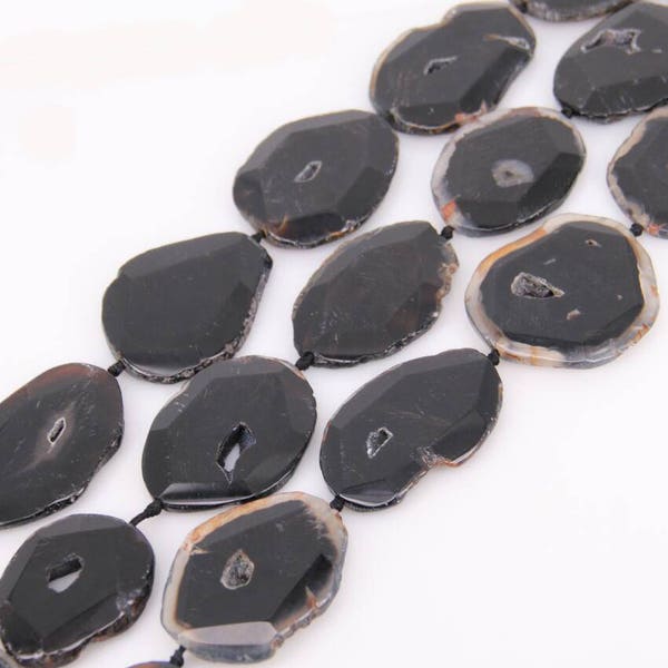 Natural Geode Agate Druzy Slab Beads,Big Size Faceted Free Form Silce Black Agate Slab Jewelry Wholesale