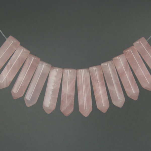 12pcs/strand Natural Rose Quartz Faceted Bullet Points Pendants,Top Drilled Hexagonal Pendentifs,Raw Crystals Gemstone Loose Beads Necklace