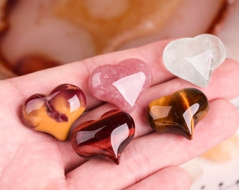 53 Kind Heart Gemstones Crystal Carving Figurines 25mm, Heart Healing Crystals, Natural Stone Hand Carved Heart Shaped