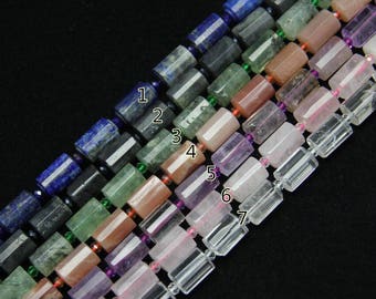 7 Stones choice,Full strand Faceted Tube Natural Stones Loose Beads DIY Necklace,Cut Cylinder Shape Raw Gems Center Drilled Spacers Bracelet