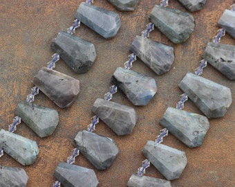 Flash Labradorite Faceted Slice Coffin Plank Beads Focal Pendants Jewelry strand,Natural Graduated Gemstones Top Drilled Cut Slab Charm