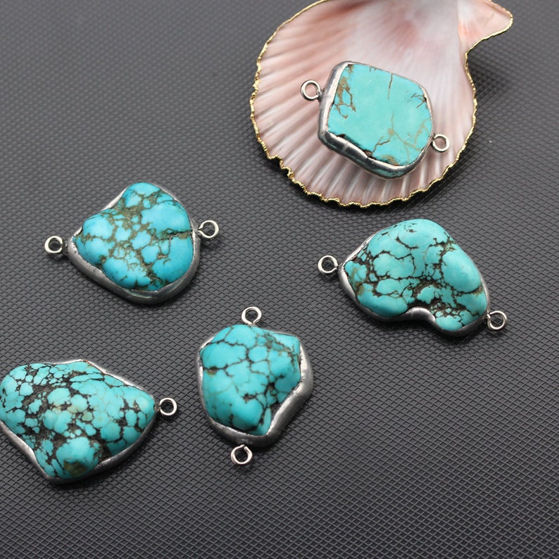 5pcs Wholesale Turquoise Slab Beads Connectors Making Bracelet Findings,Rock Turquoise Howlite Wire Silver Gold Copper Links Stones Charms