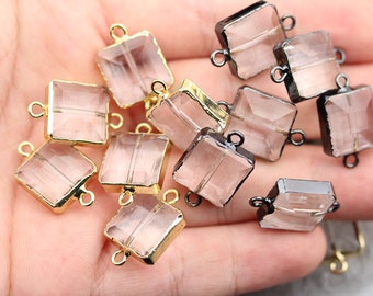 5-10pcs Clear Glass Faceted Square Beads Connectors Fashion Jewelry,Cut Glass Cube Charms Crafts Bracelet Findings Bulk