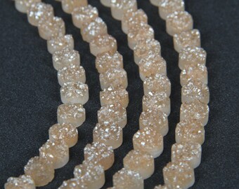 Champagne Titanium Druzy Agate Flat Round Beads Necklace Bulk,Drilled Druzy Quartz Gemstone Loose Beads Coin Pendants Jewelry Supplies 12mm