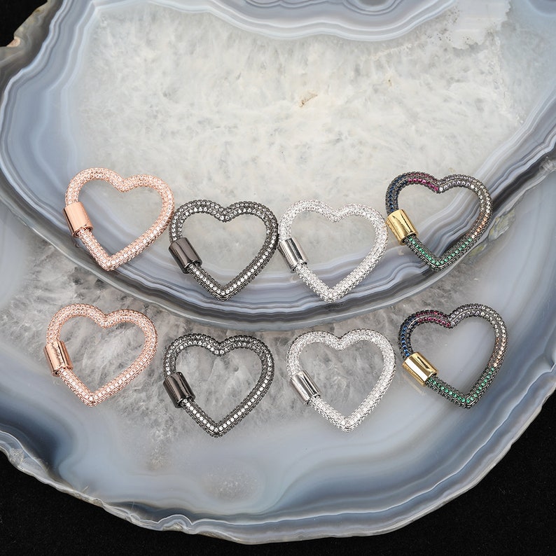 1-5pcs Micro Pave CZ Clasp for Jewelry Crafts,Heart Zircon Beads Screw Clasps Findings,Carabiner Screw Lock,Component Clasps