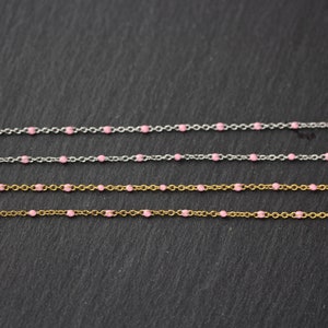 10feet 2mm Pink Enamel Beads Wire Wrapped Stainless Steel Connectors Tiny Enamel Rosary Chains Beading Bracelet Wholesale Findings image 5