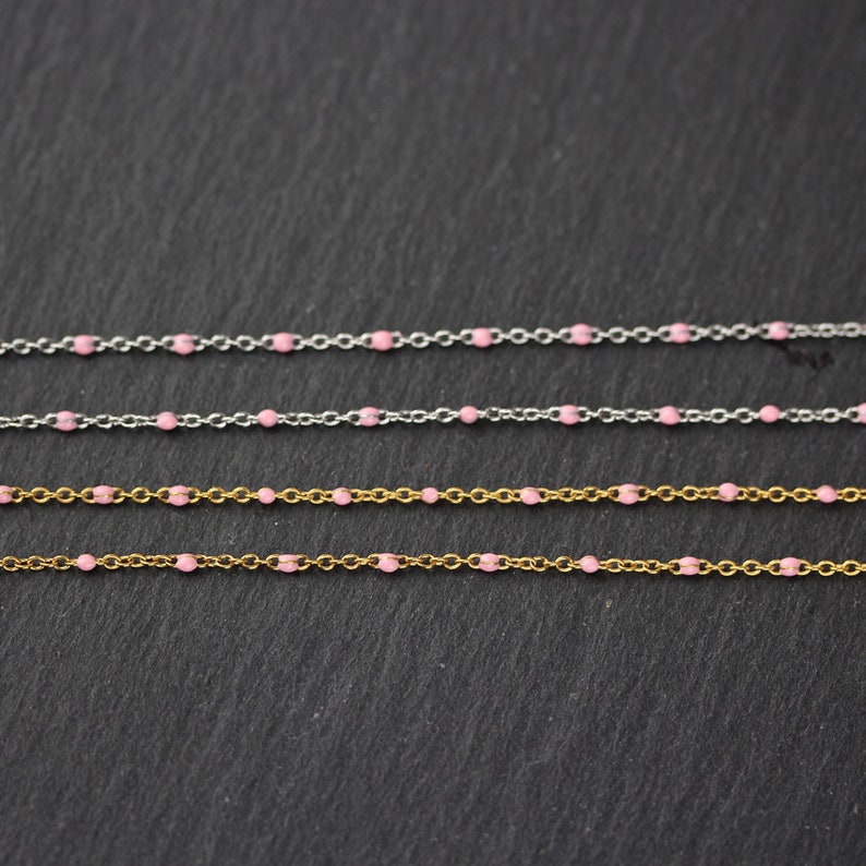10feet 2mm Pink Enamel Beads Wire Wrapped Stainless Steel Connectors Tiny Enamel Rosary Chains Beading Bracelet Wholesale Findings image 5