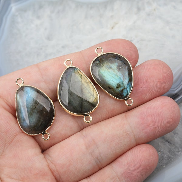 3-10pcs Polished Labradorite Connectors Beading Bracelets Supplies,Flash Labradorite Slab Slice Charms Healing Necklace Jewelry,Gift for her