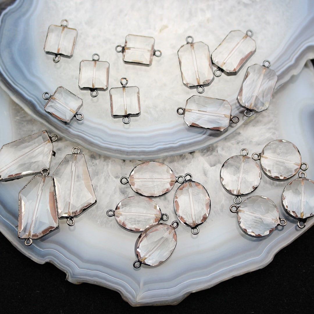 510pcs Clear Glass Charms Jewelry Crafts,random Shape Black Gunmetal Plating Copper Links