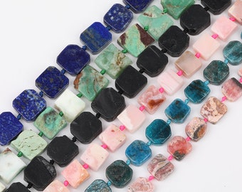 Full strand Drilled Square Beads Pendants,Natural Gemstones Lapis Black Tourmaline Pink Opal Blue Apatite Slab Beads Charms for Necklace