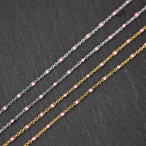10feet 2mm Pink Enamel Beads Wire Wrapped Stainless Steel Connectors Tiny Enamel Rosary Chains Beading Bracelet Wholesale Findings image 6